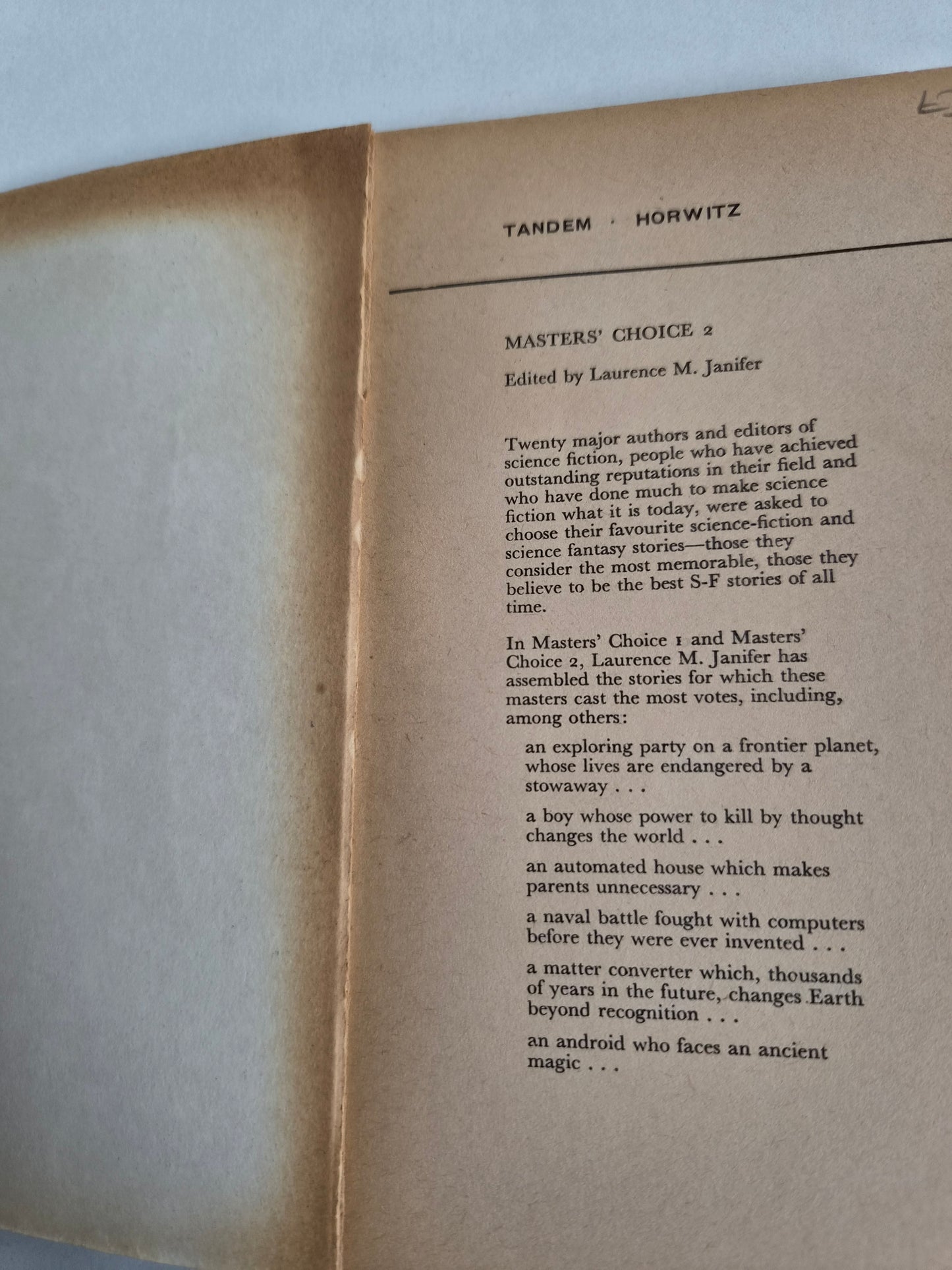 Masters' Choice 2 edited by Lawrence M Janifer (1969)