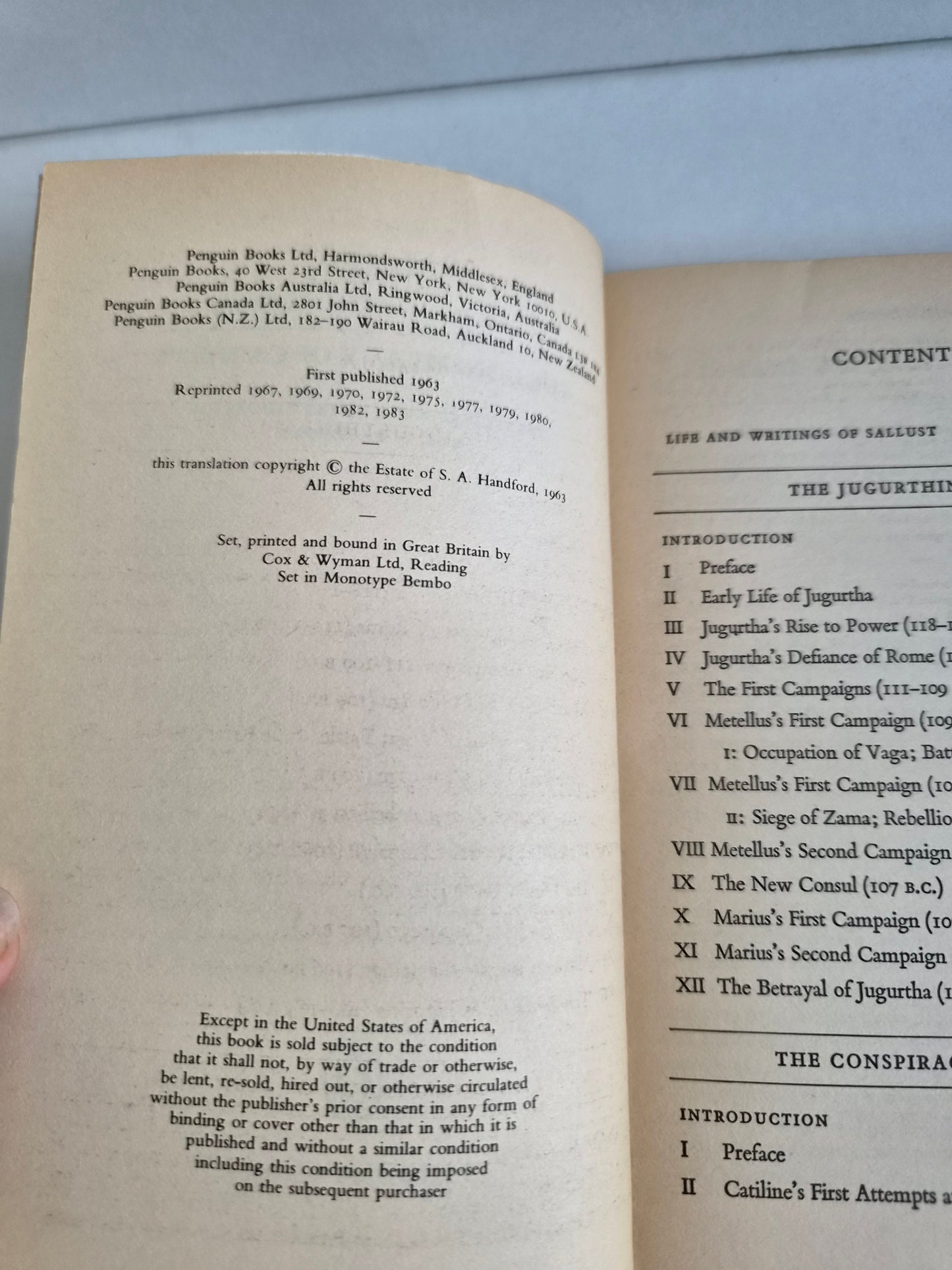Jugurthine War Conspiracy of Catiline by Sallust (1983)
