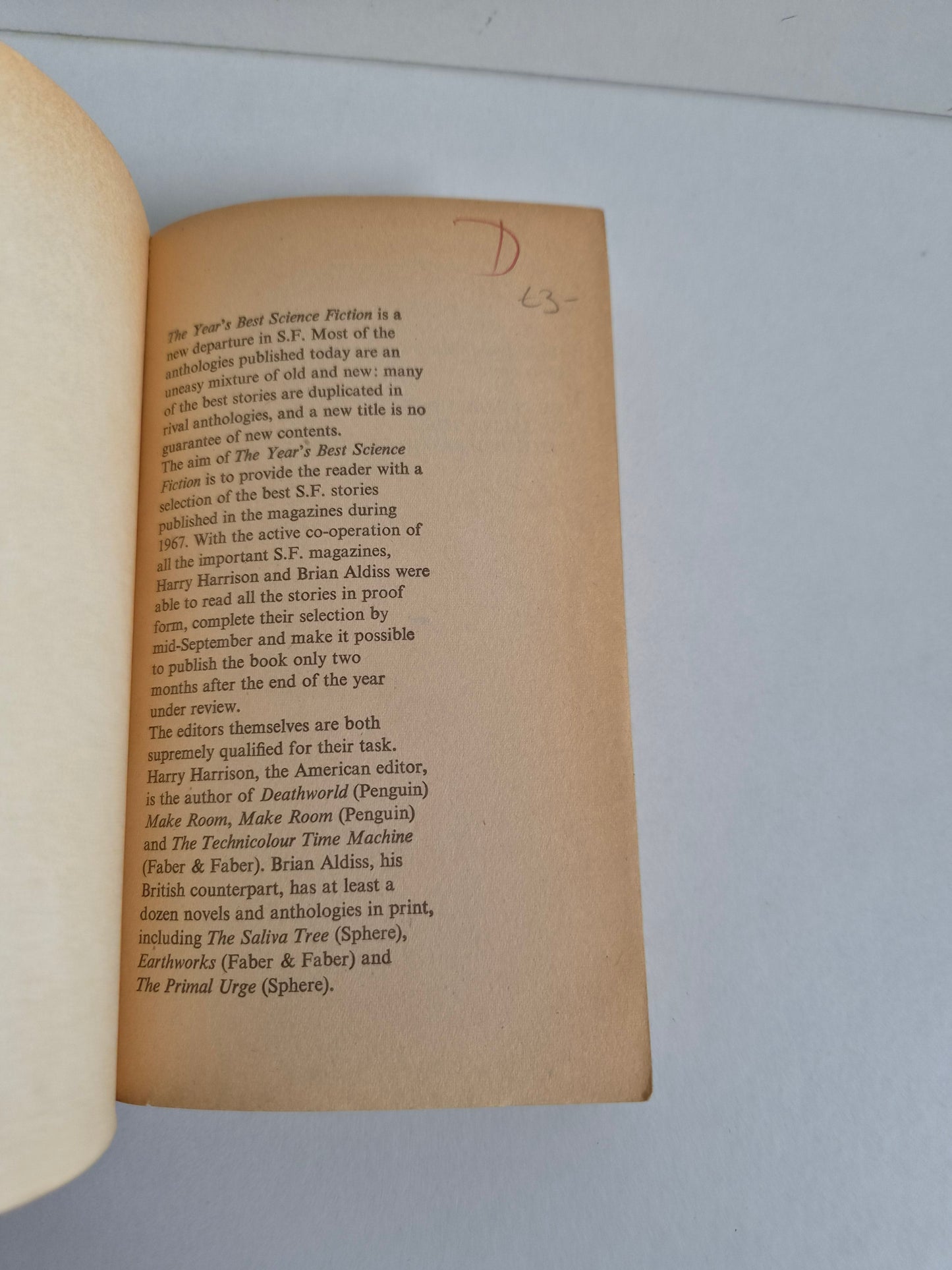 The Year's best Science Fiction No. 1 edited by Harry Harrison & Brian Aldiss (1968)