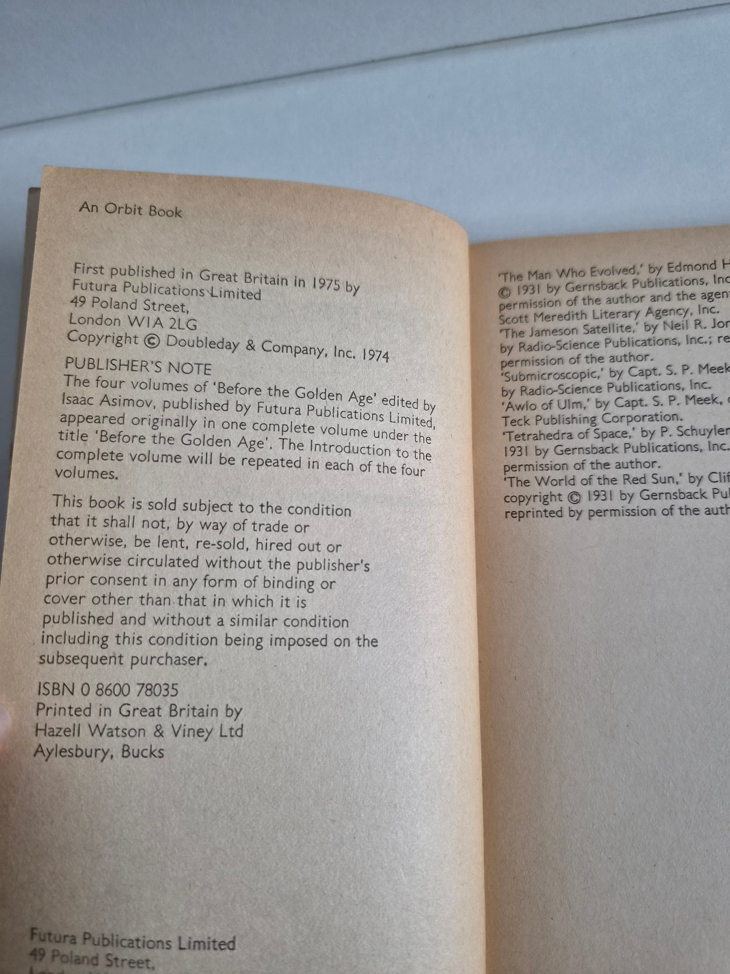 Before the Golden Age 1 edited by Isaac Asimov (1975)