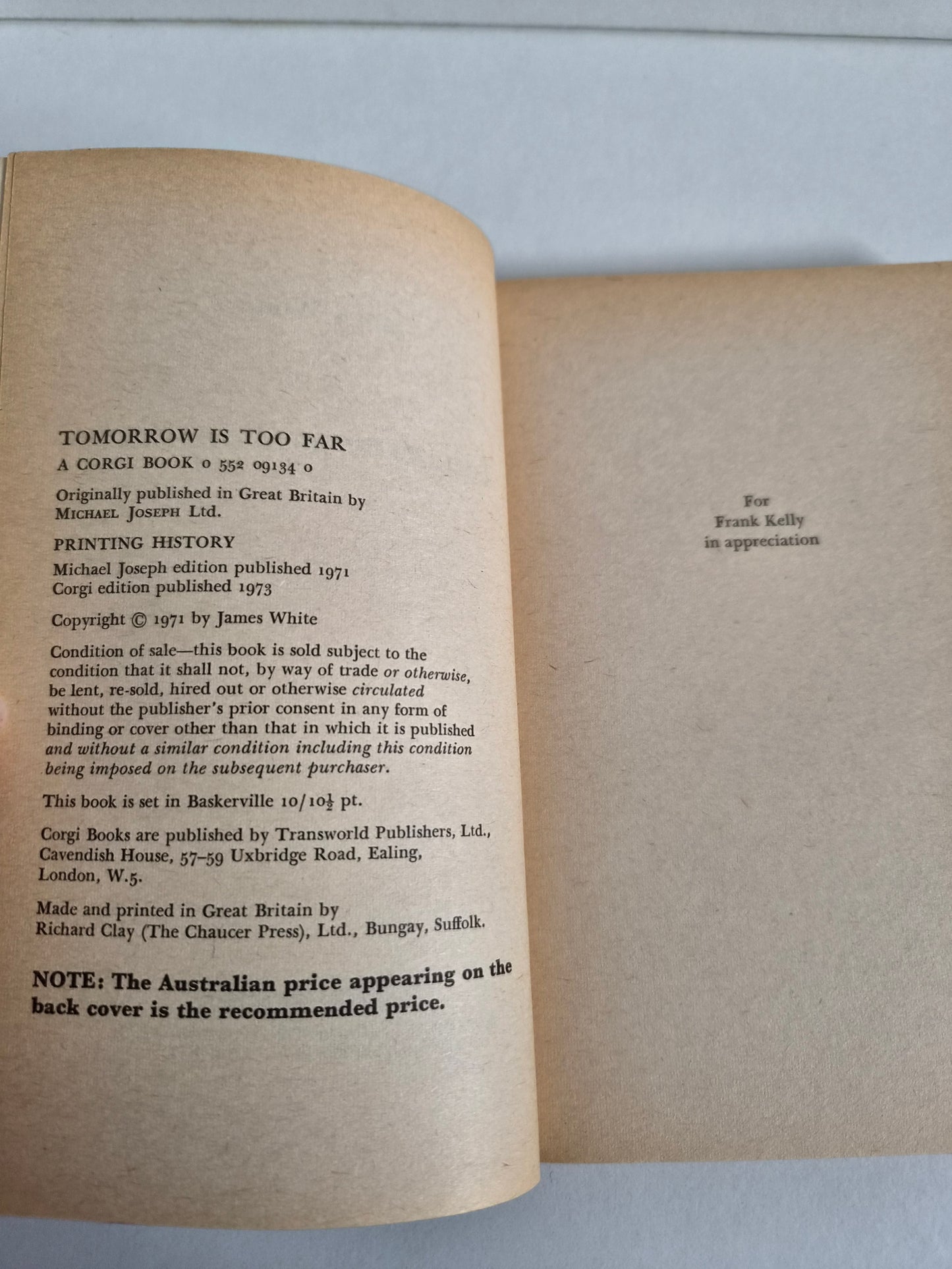 Tomorrow is Too Far by James White (1973)