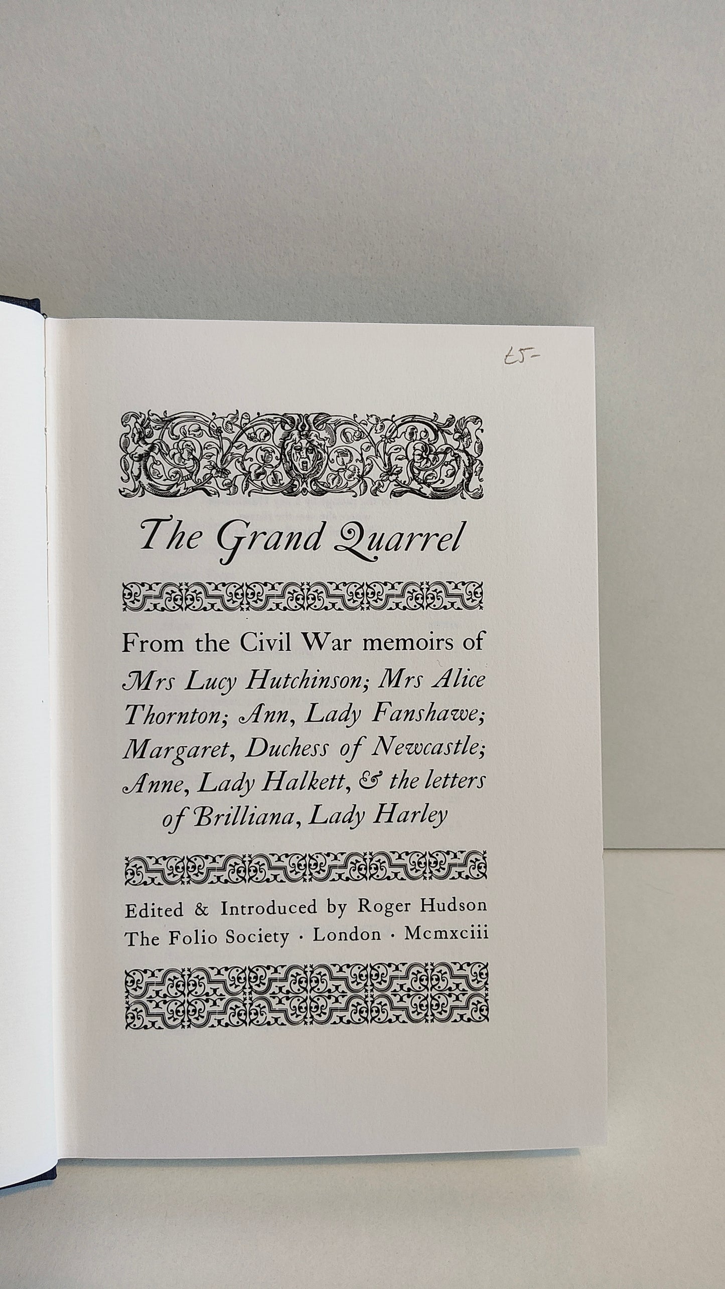 The Grand Quarrel by Roger Hudson (1993) Folio Society