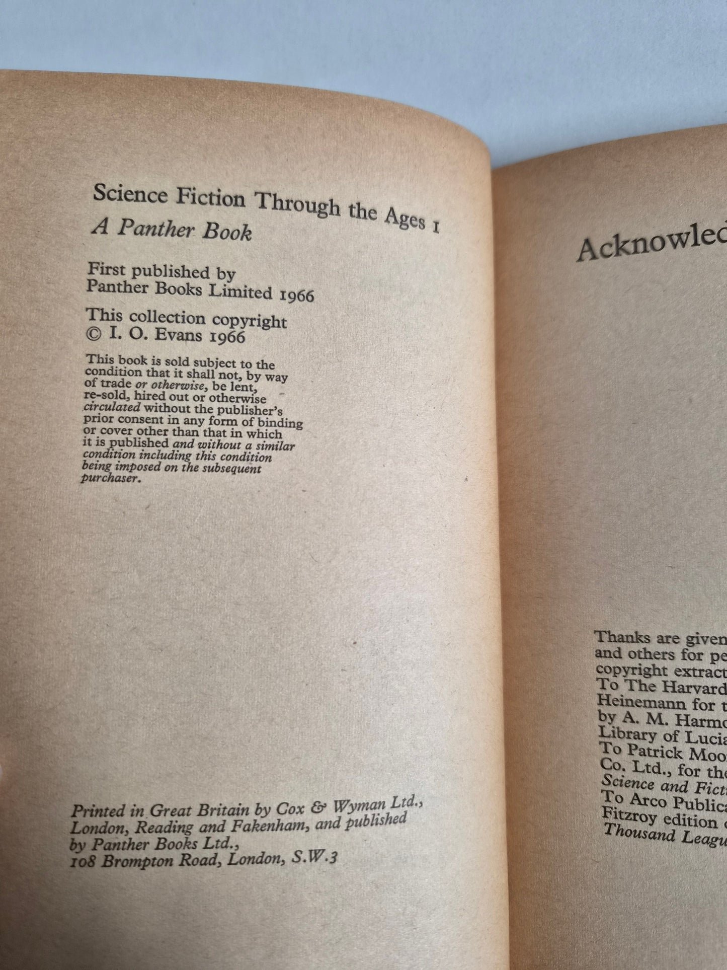 Science Fiction Through the Ages 1 edited by I O Evans (1966)