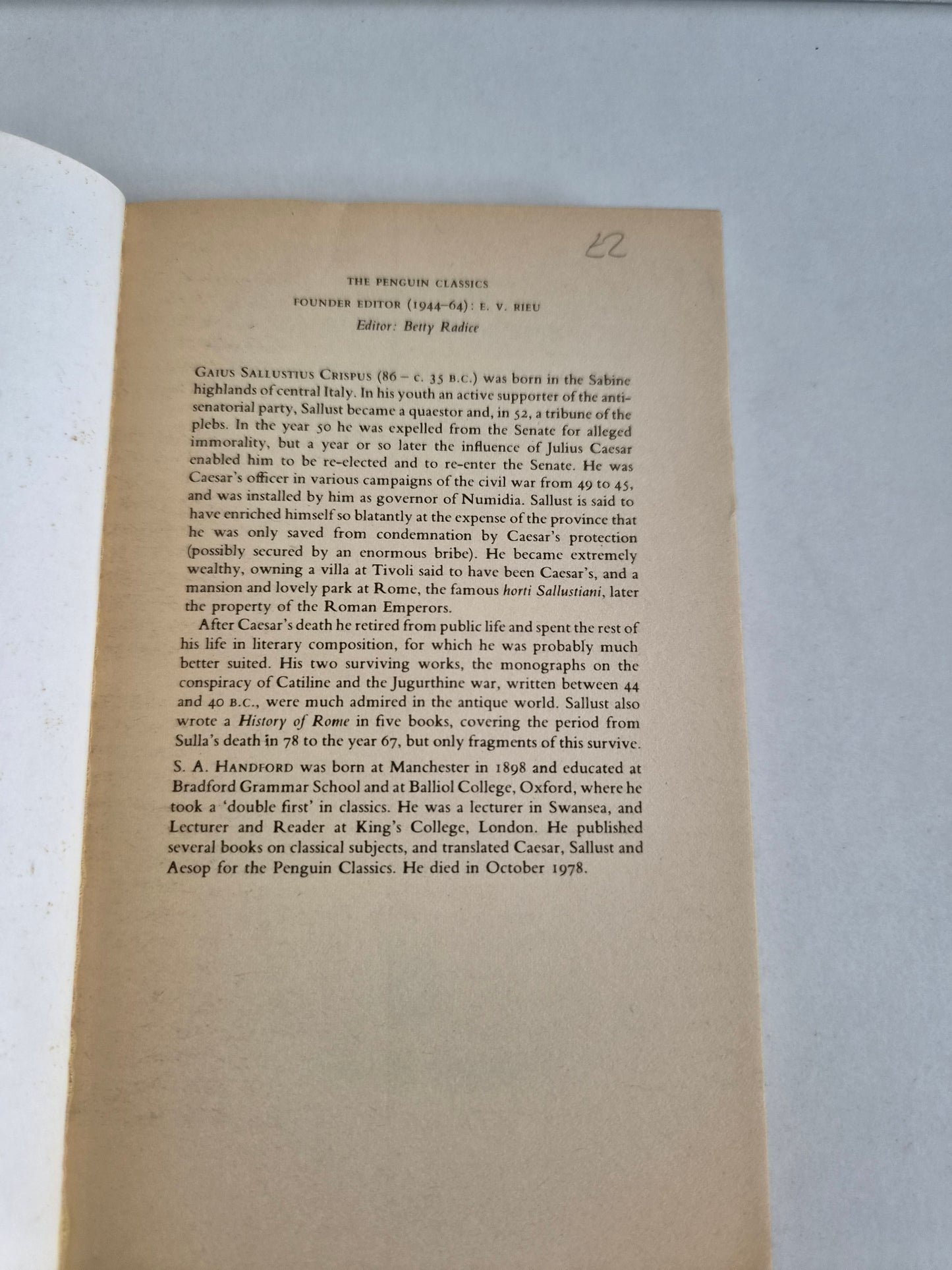 Jugurthine War Conspiracy of Catiline by Sallust (1983)