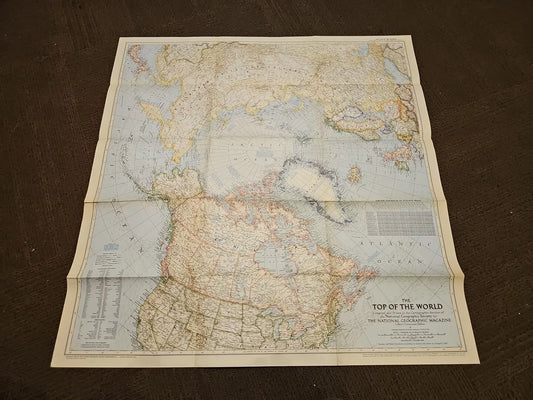 Vintage National Geographic Map Of The Top Of The World (Oct 1949)