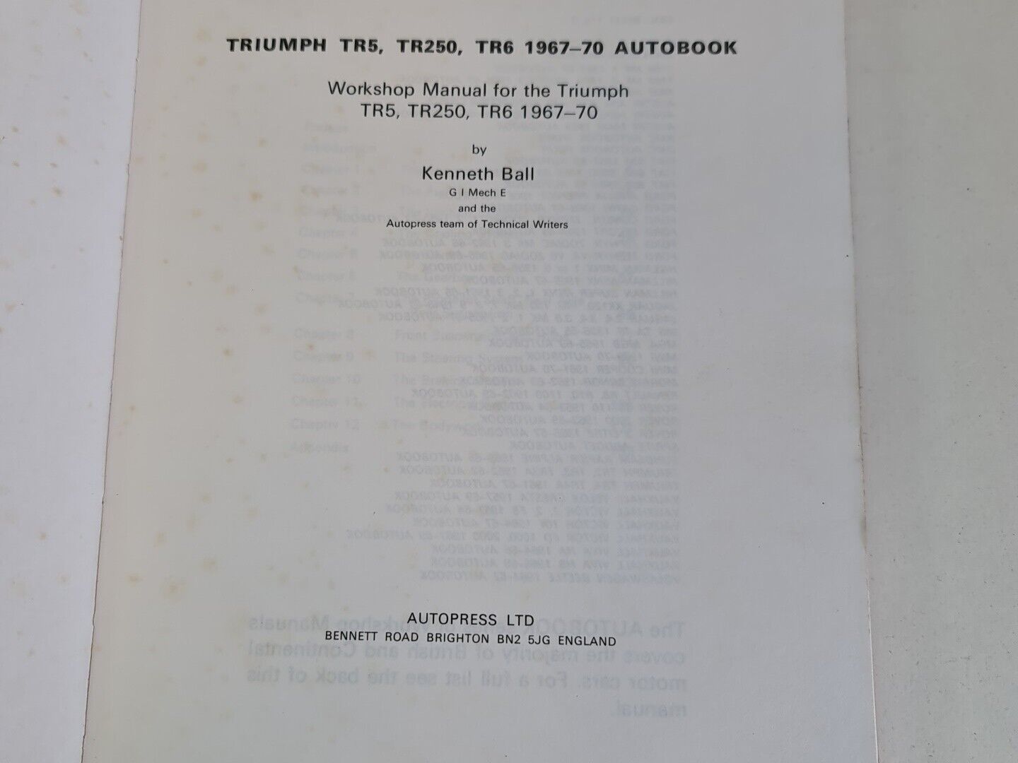 Triumph TR5, TR250, TR6 1967-70 Autobook by Kenneth Ball (1970)