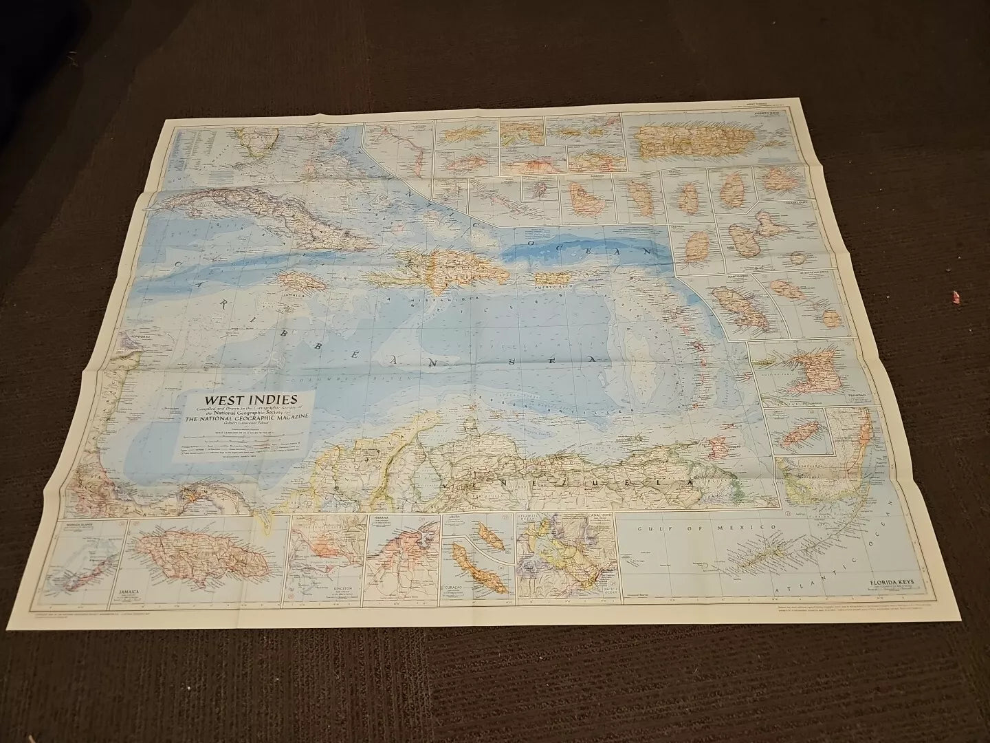 Vintage National Geographic Map - West Indies (1954)
