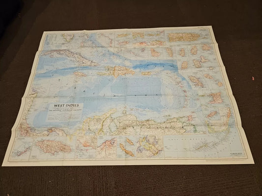 Vintage National Geographic Map - West Indies (1954)