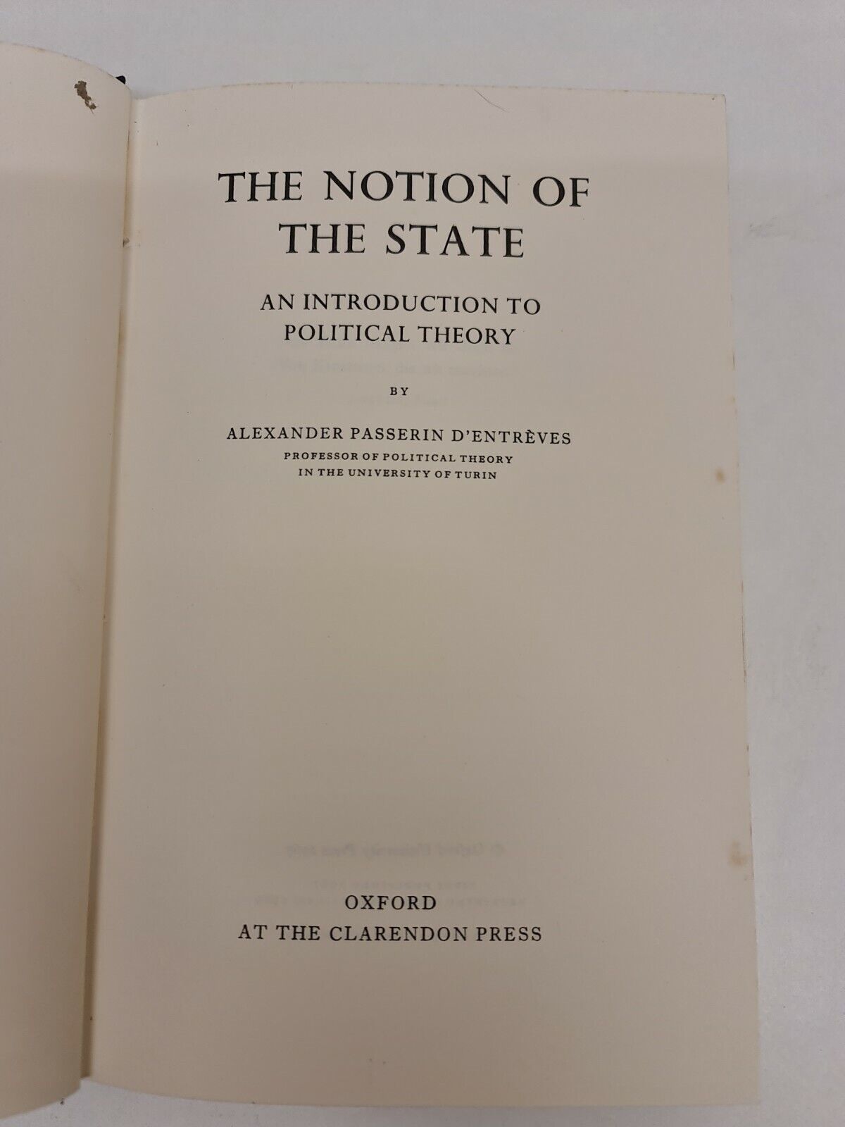 The Notion of the State by Alexander Passerin D'Entreves (1969)