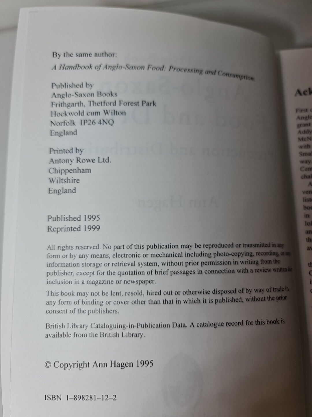 A Second Handbook of Anglo-Saxon Food & Drink: Production & Distribution (1999)