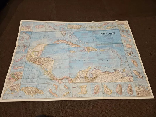 Vintage National Geographic Map - West Indies and Central America (1970)