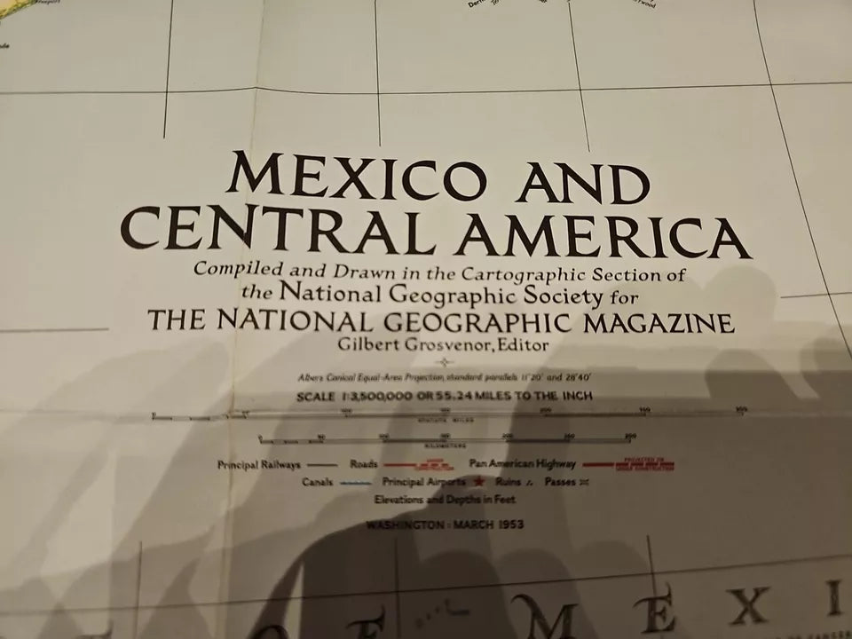 Vintage National Geographic Map - Mexico and Central America (1953)