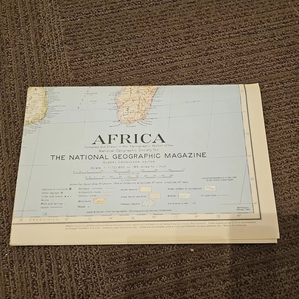 Vintage National Geographic Map - Africa (1943)