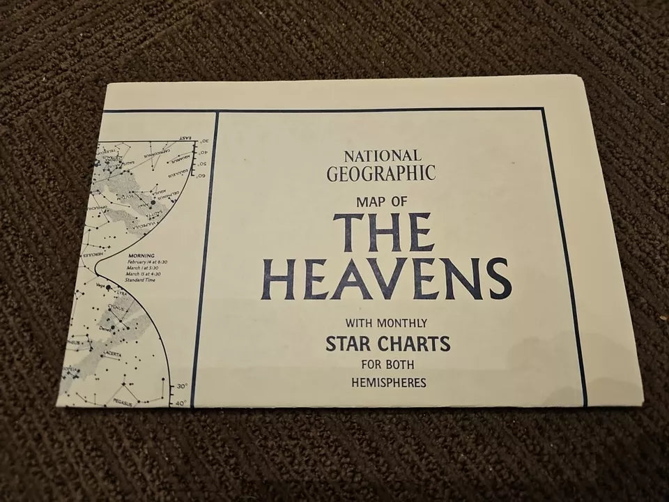 National Geographic Map of The Heavens -Monthly Star Chart Both Hemispheres (1970)