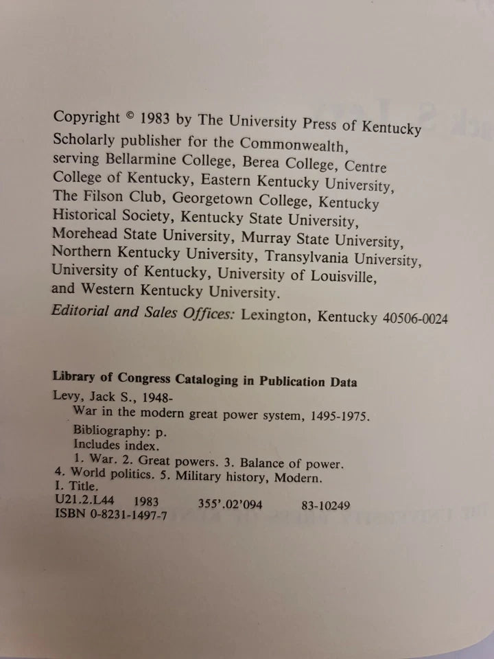 War in the Modern Great Power System 1495-1975 by Jack Levy (1983)