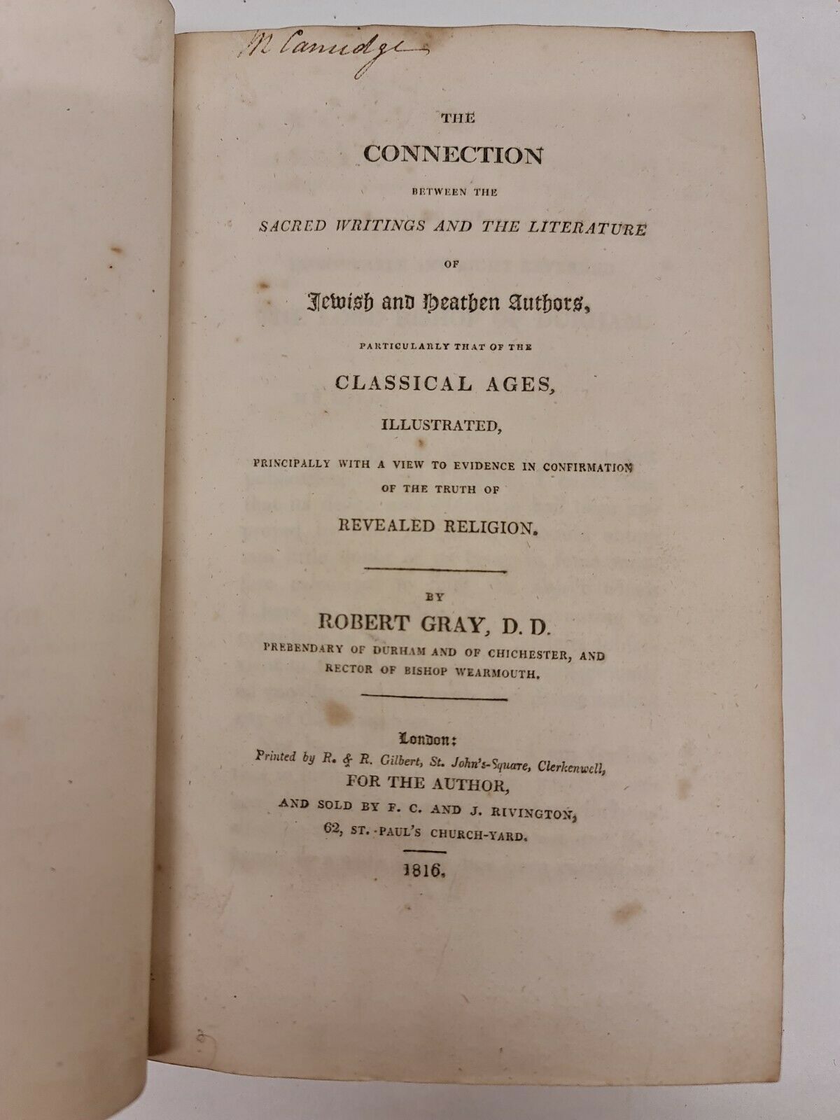 The Connection Between the Sacred Writings of the Literature and Jewish and Heathen authors (1816)