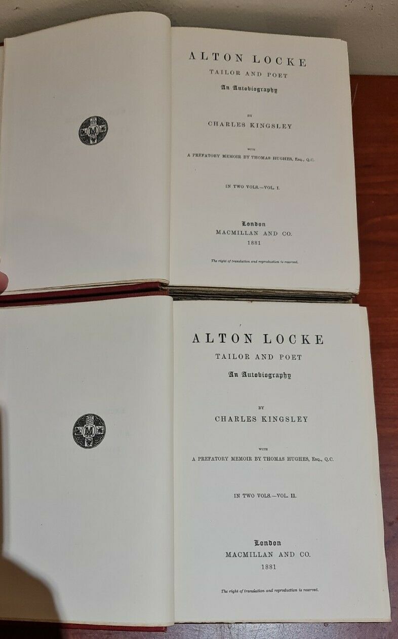 Alton Locke; Tailor and Poet Vol 1 and 2 by Charles Kingsley (1881)