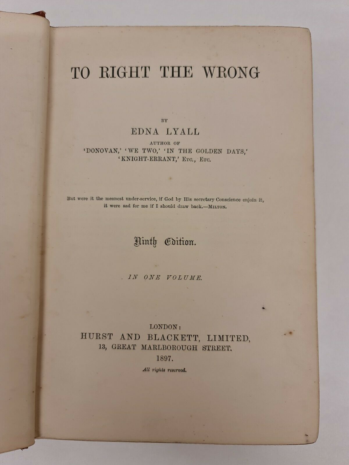 To Right The Wrong by Edna Lyall (1897)