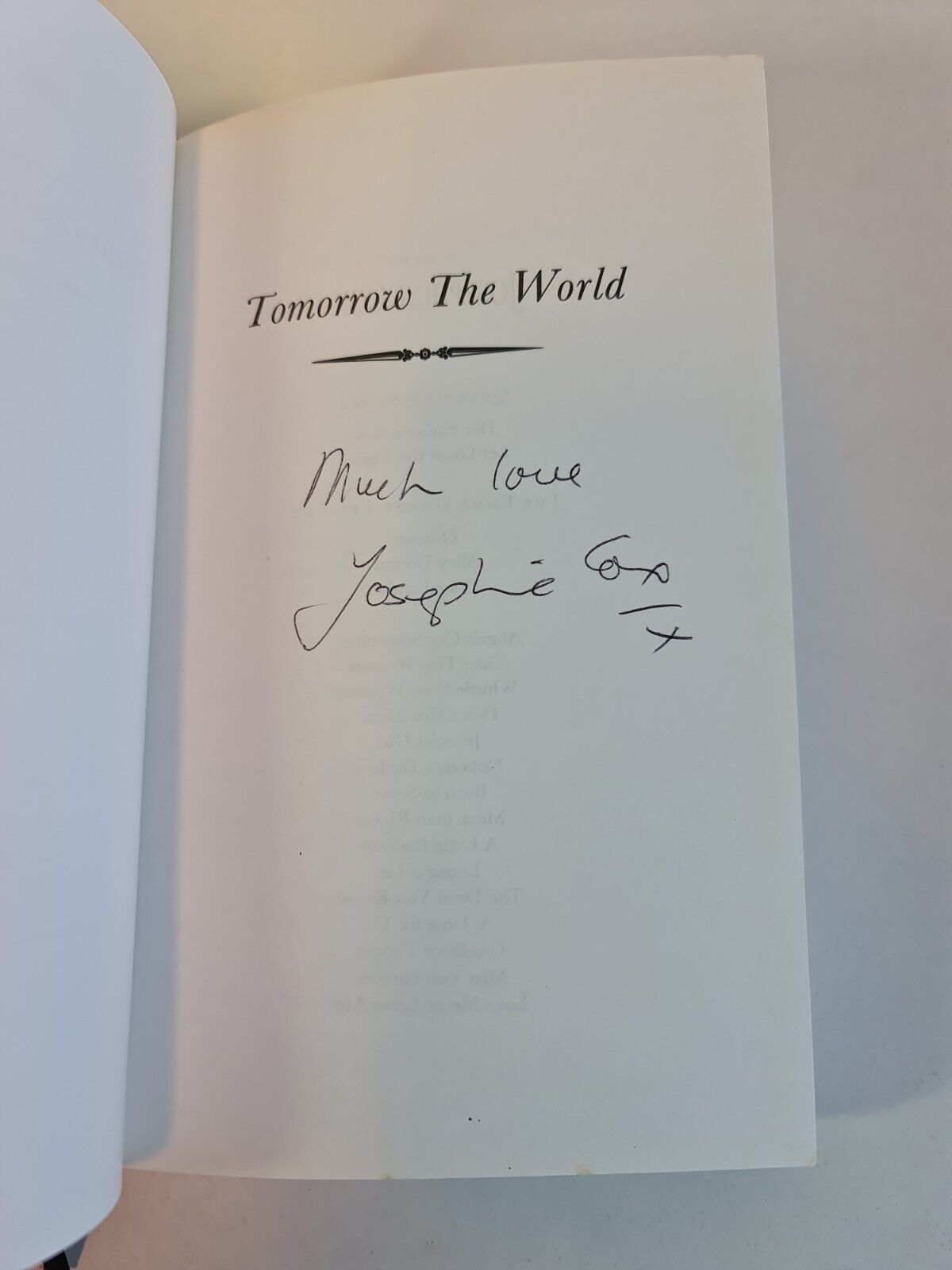 SIGNED- Tomorrow the World by Josephine Cox (1998)