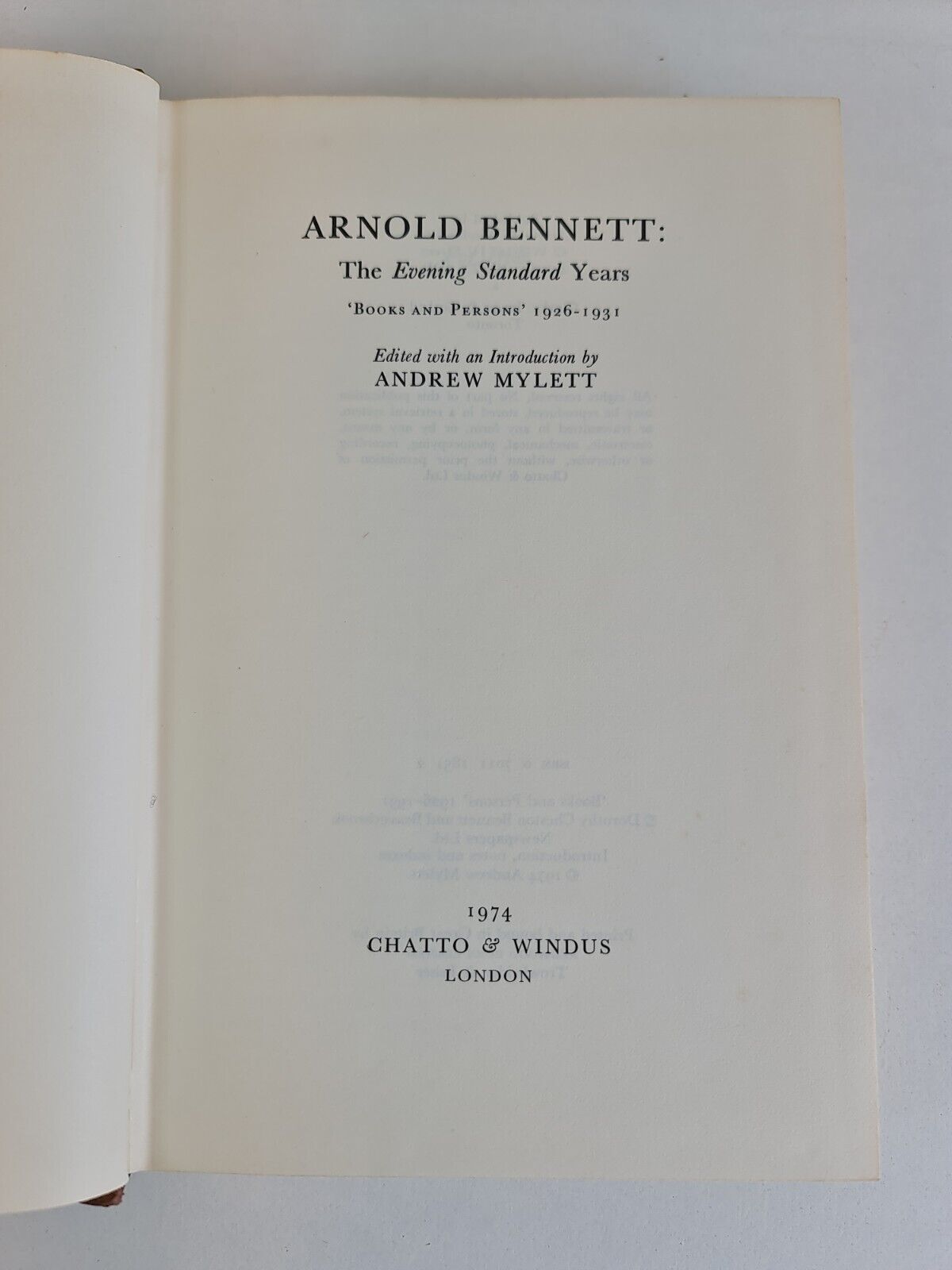 Evening Standard Years: Books & Persons 1926-1931 by Arnold Bennett (1974)